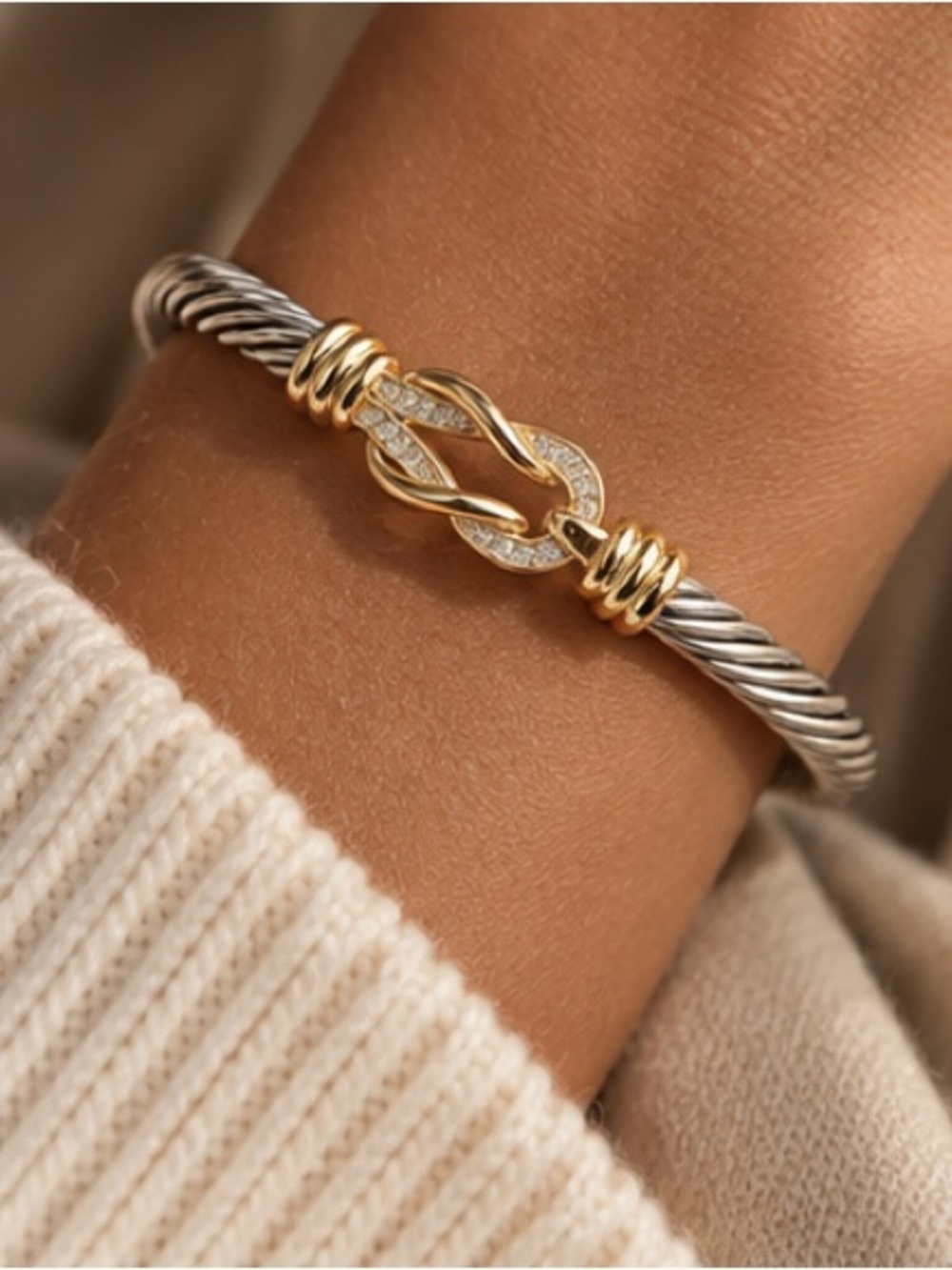Luxe Twisted Cable Bracelet with Pavé Knot Clasp